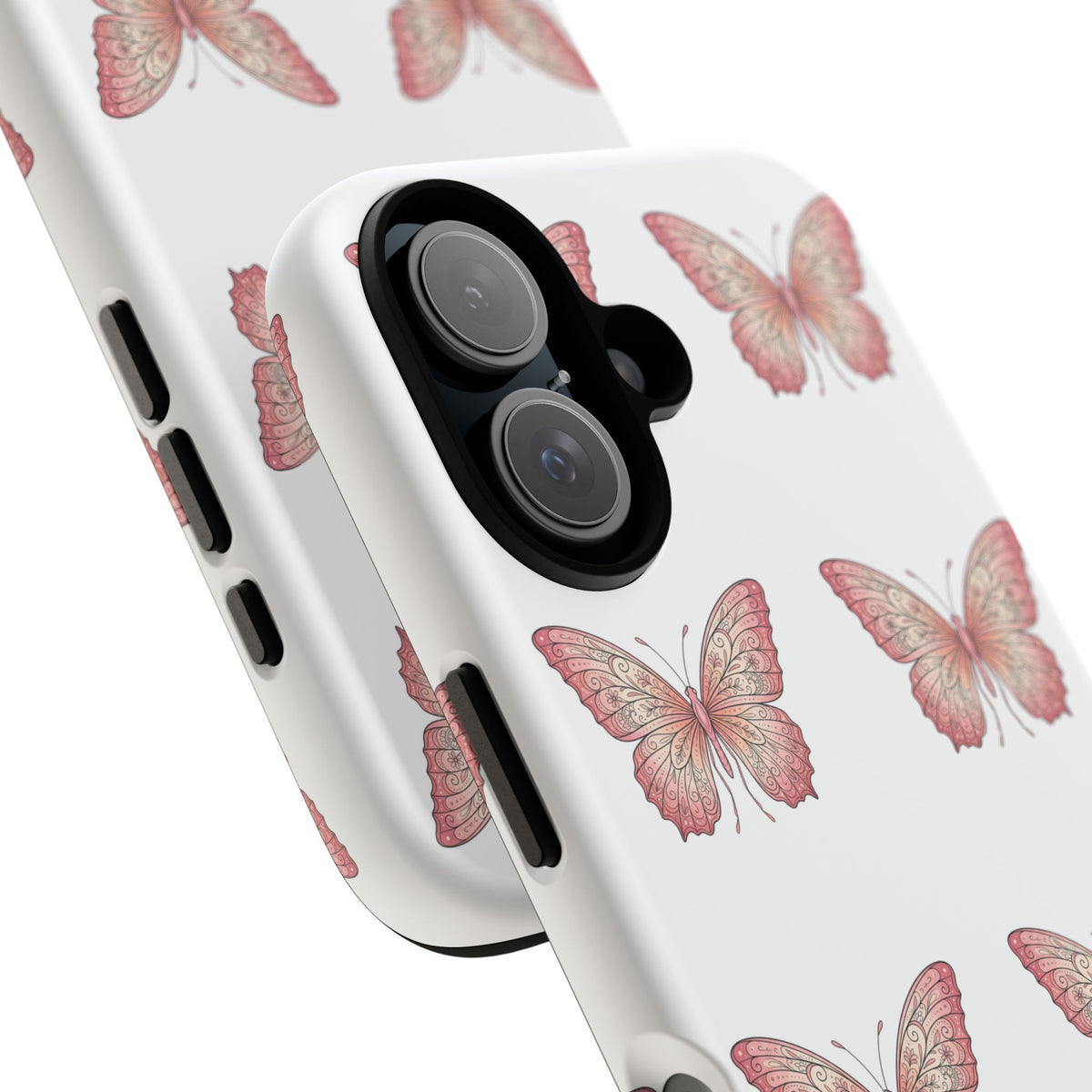 Pink Butterfly Tough Phone Case — Floral Pattern Protective Cover