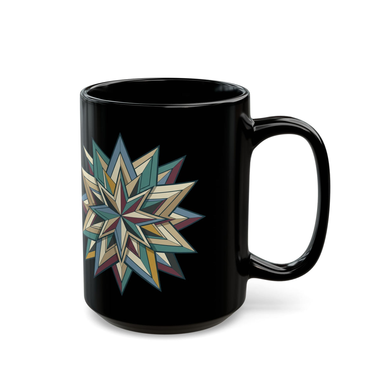 Geometric Starburst Black Ceramic Mug — 11oz & 15oz