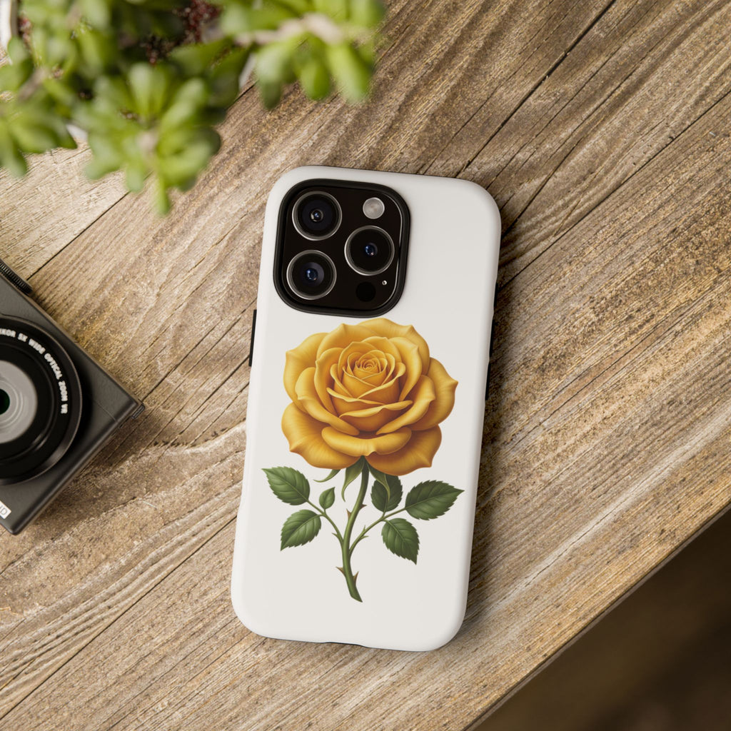 Yellow Rose Phone Case — Vintage Floral Tough Protective Cover