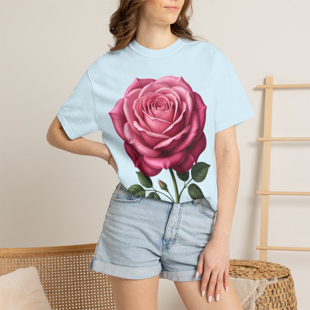 Vintage Pink Rose T-Shirt — Botanical Floral Graphic Tee