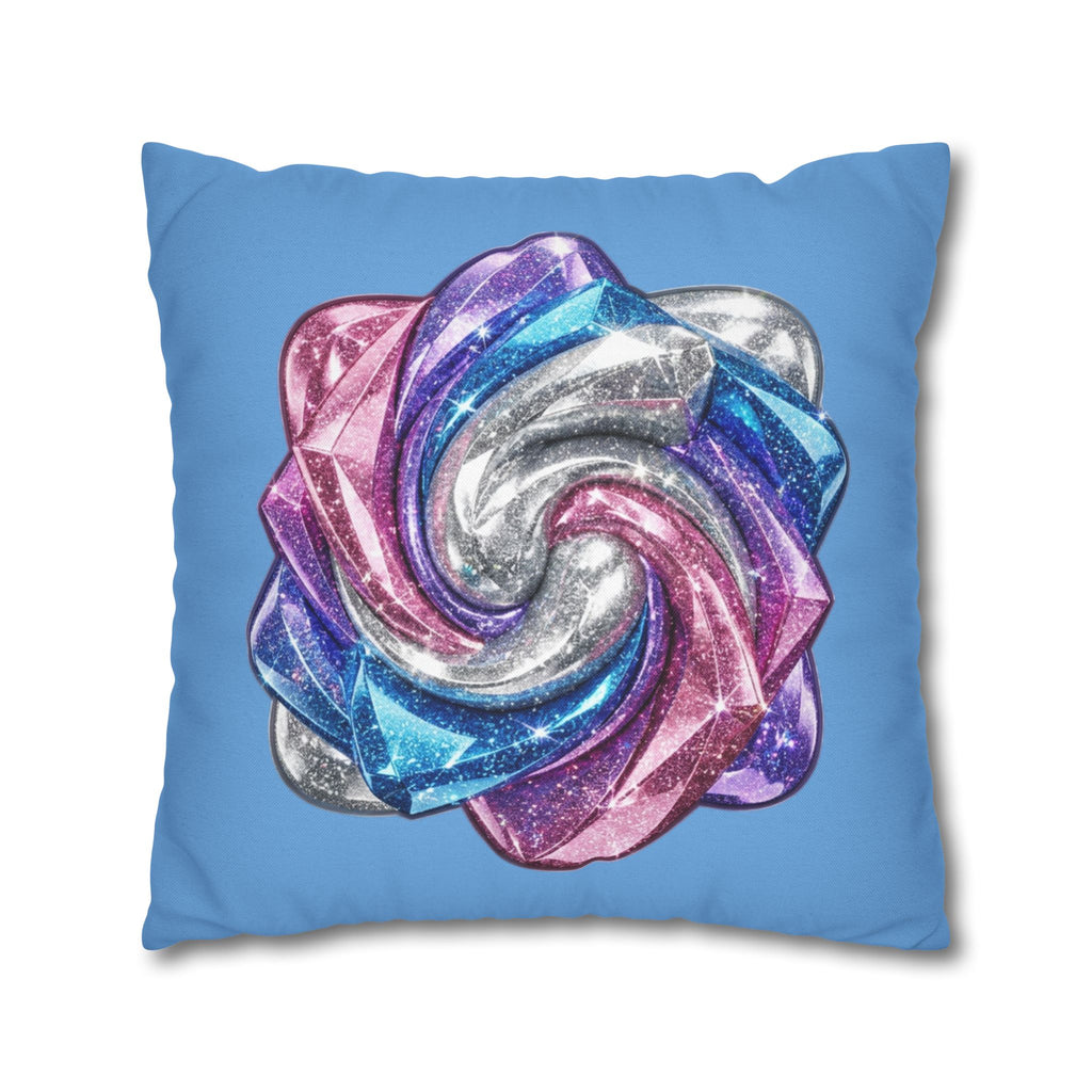 3D Glitter Design Light Blue Spun Polyester Square Pillowcase