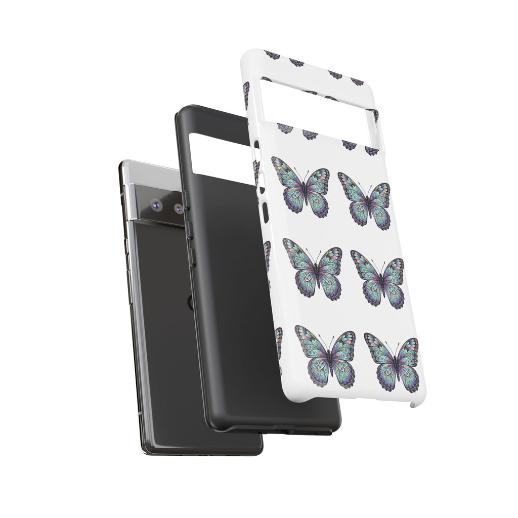 Butterfly Pattern Tough Phone Case — Vintage Teal Floral Protective Cover