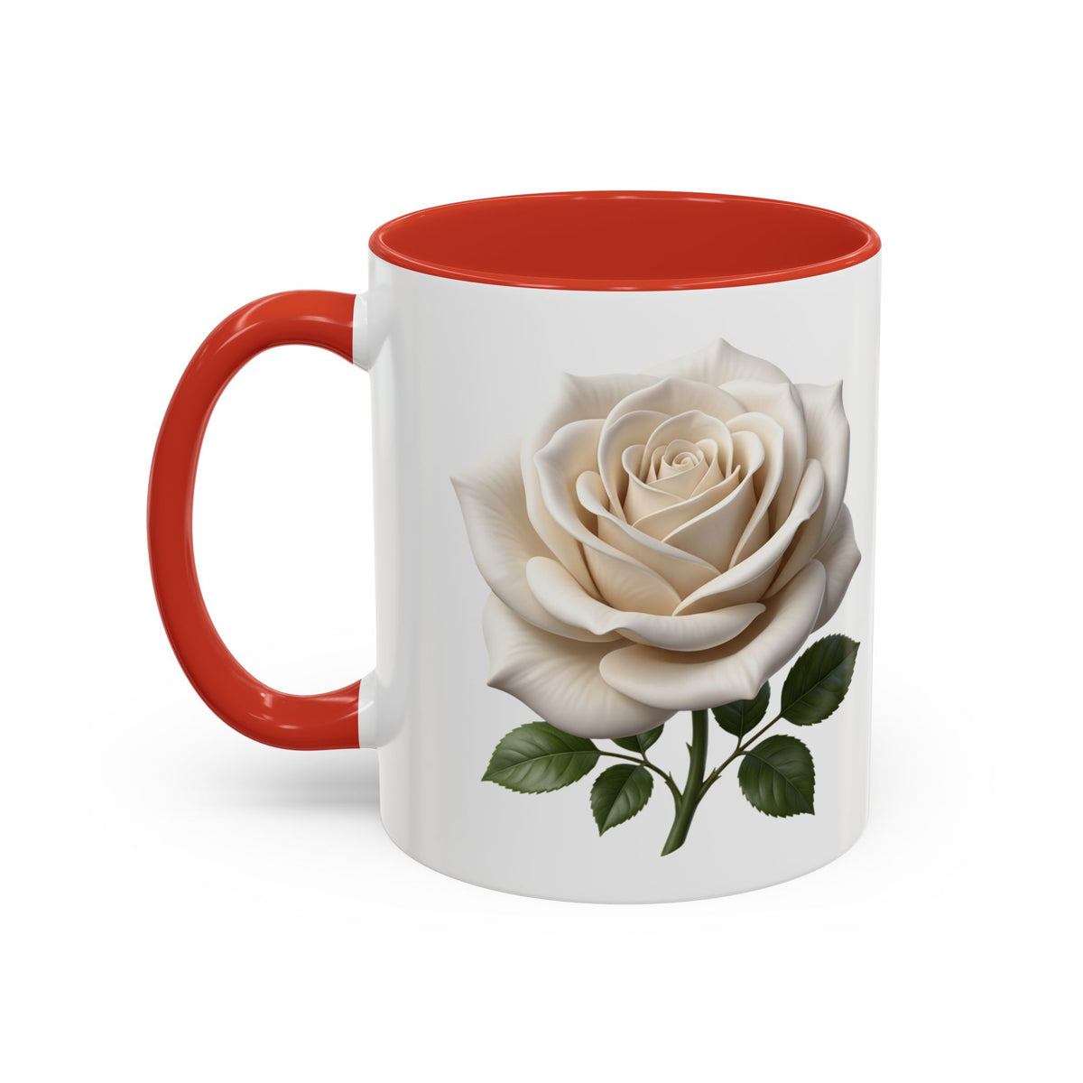 White Rose Accent Coffee Mug — Elegant Floral 11/15oz Ceramic