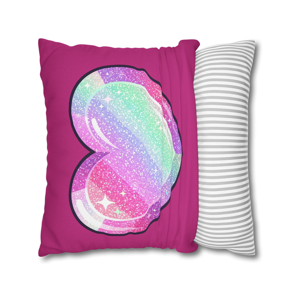 Pastel Glitter Heart Pillowcase Spun Polyester Square Pillowcase- Magenta