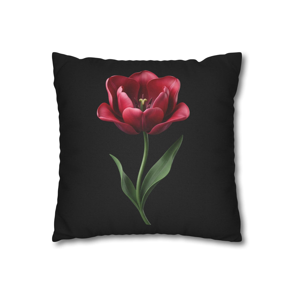 Red Tulip Botanical Throw Pillowcase — Floral Square Cushion Cover