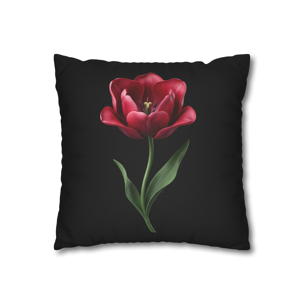 Red Tulip Botanical Throw Pillowcase — Floral Square Cushion Cover