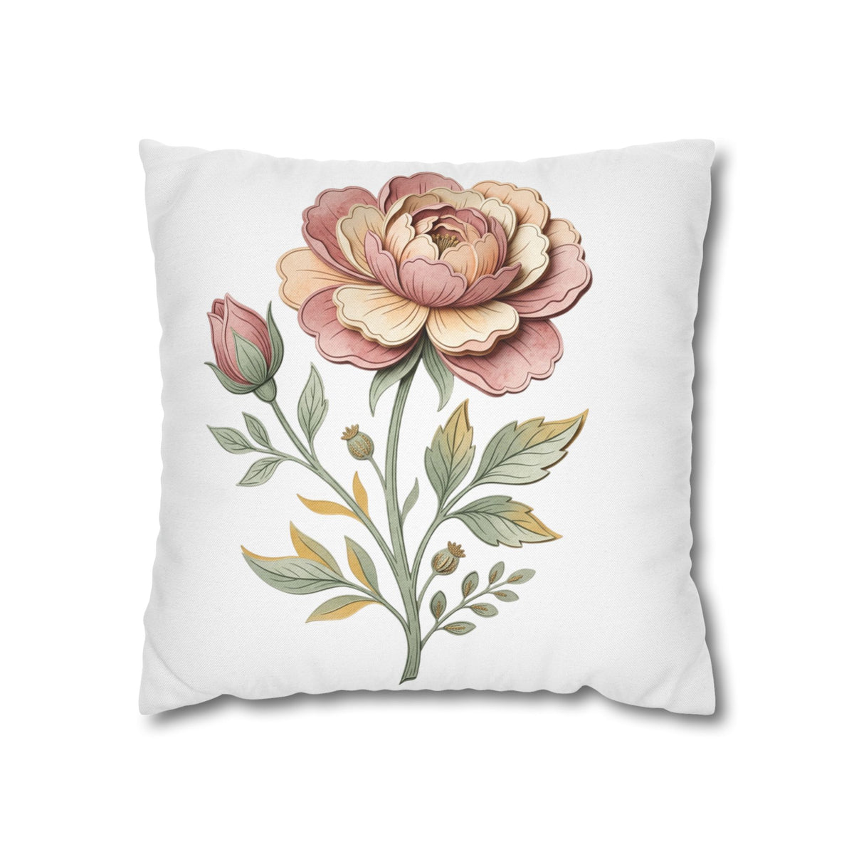 Floral Rose Spun Polyester Square Pillowcase