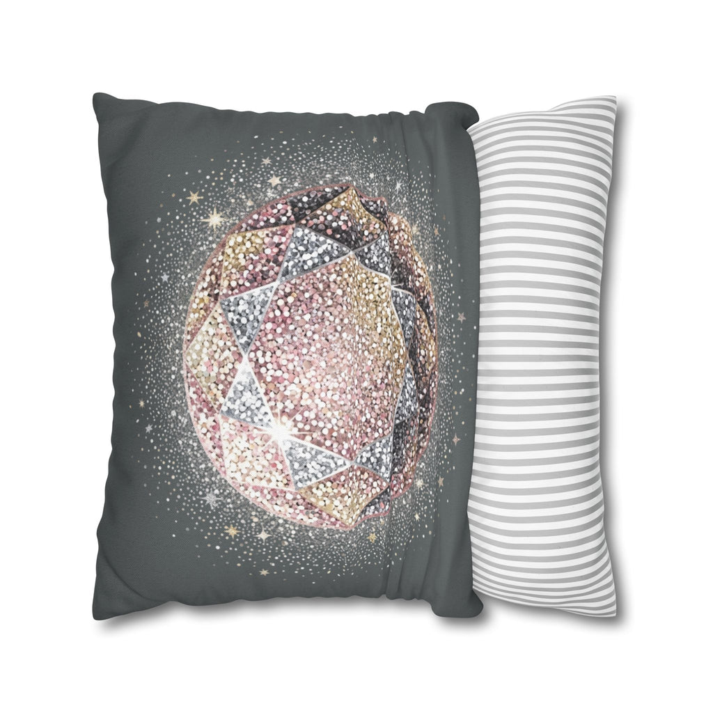 Glittery Dark Grey Spun Polyester Square Pillowcase