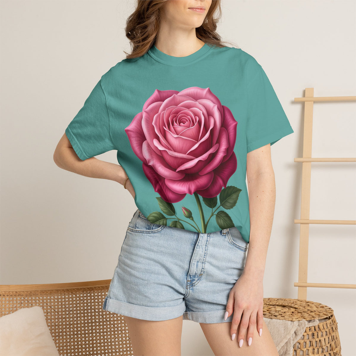 Vintage Pink Rose T-Shirt — Botanical Floral Graphic Tee