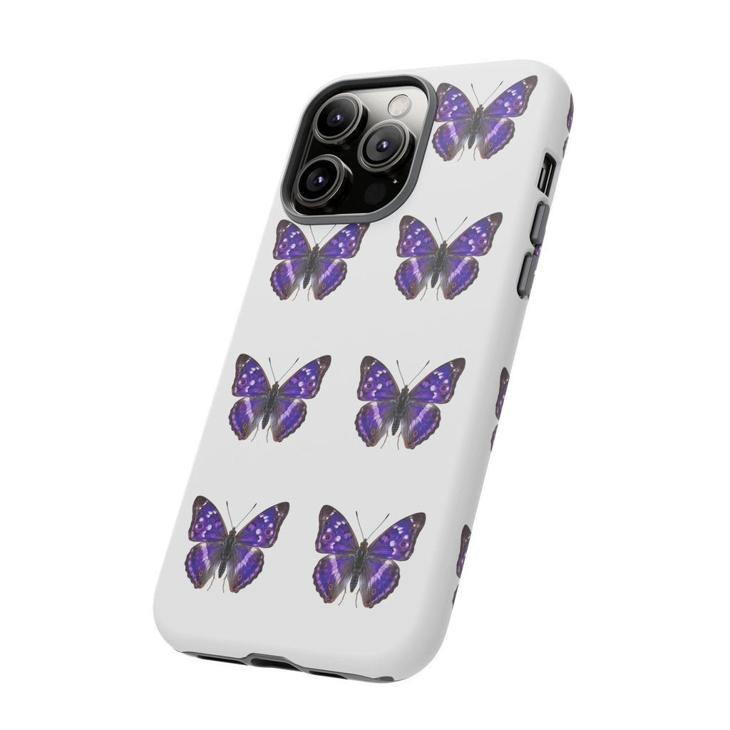 Purple Butterfly Tough Phone Case — Durable Protective iPhone Case with Repeating Butterfly Pattern