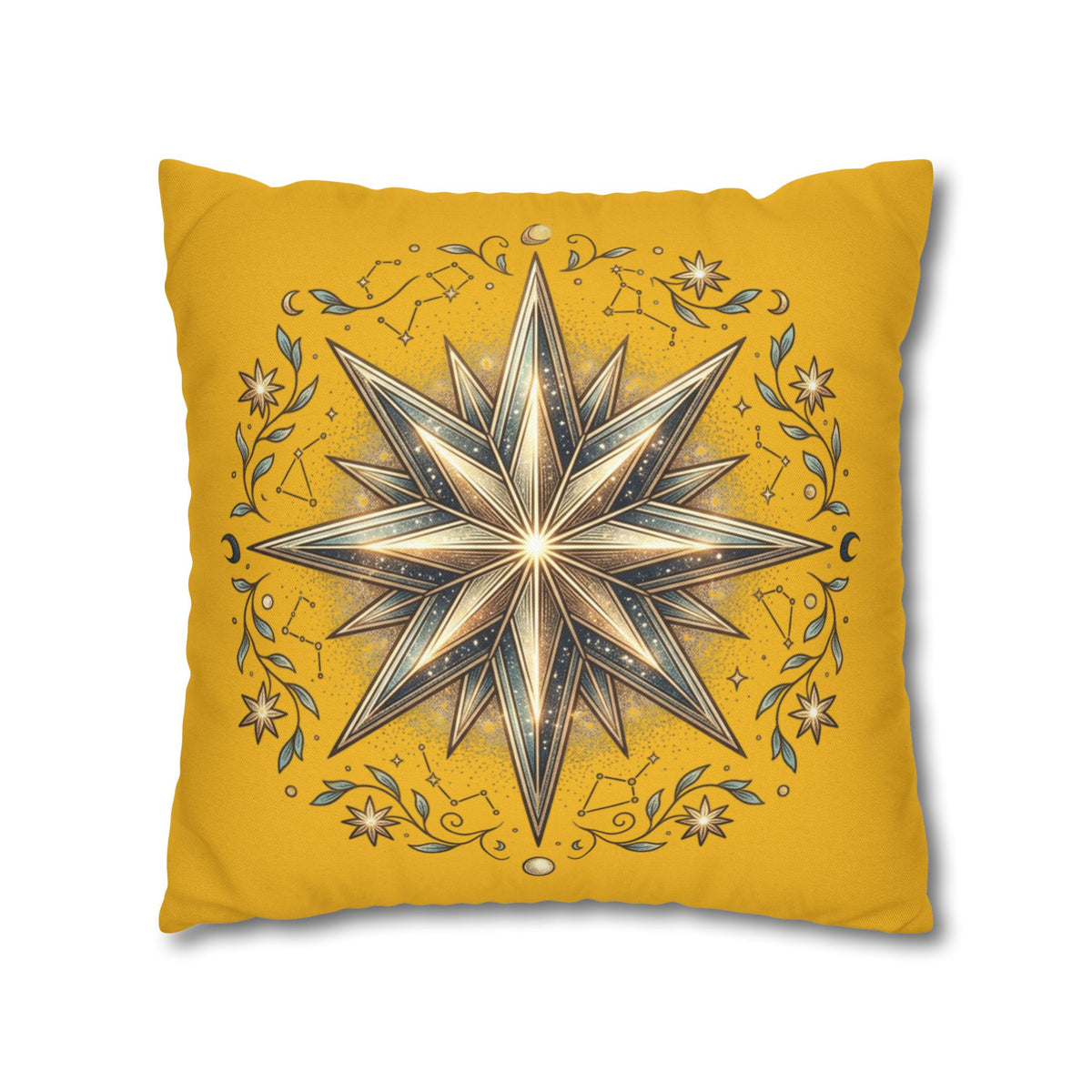 Star Print Yellow Spun Polyester Square Pillowcase