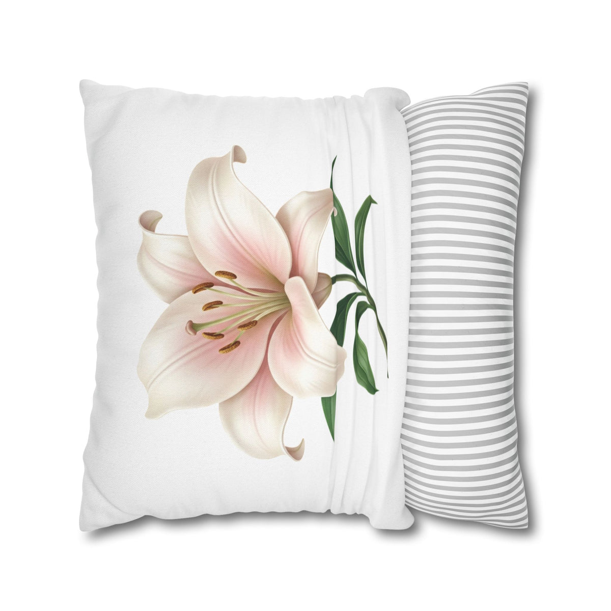 Pink Lily Floral Pillowcase — Decorative Square Throw Pillow Cover