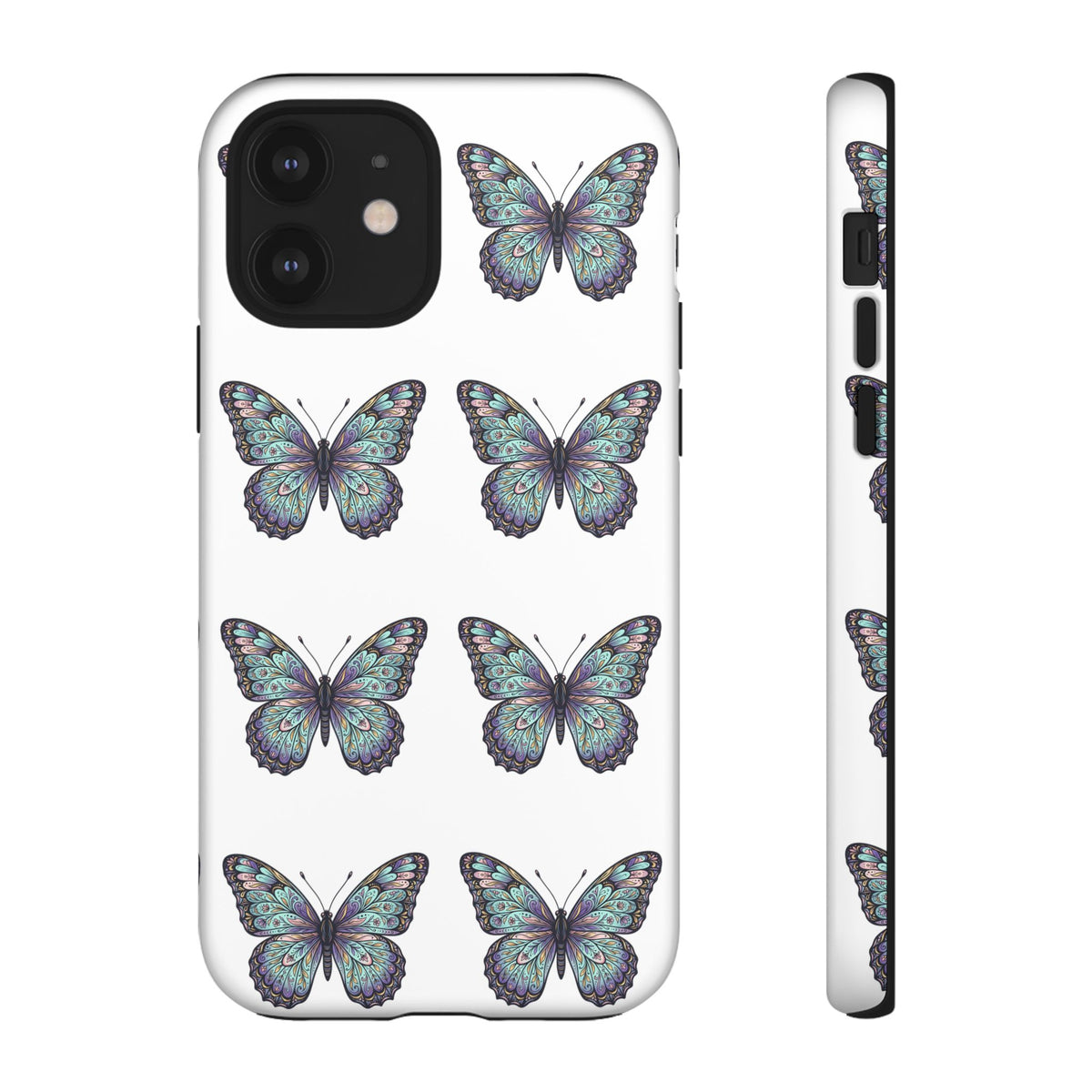 Butterfly Pattern Tough Phone Case — Vintage Teal Floral Protective Cover