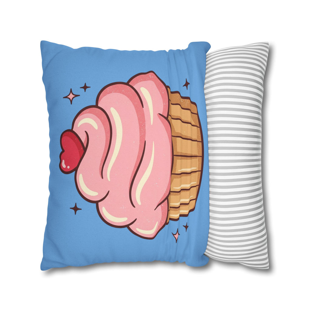 Pink Cupcake Spun Polyester Square Pillowcase- Light Blue