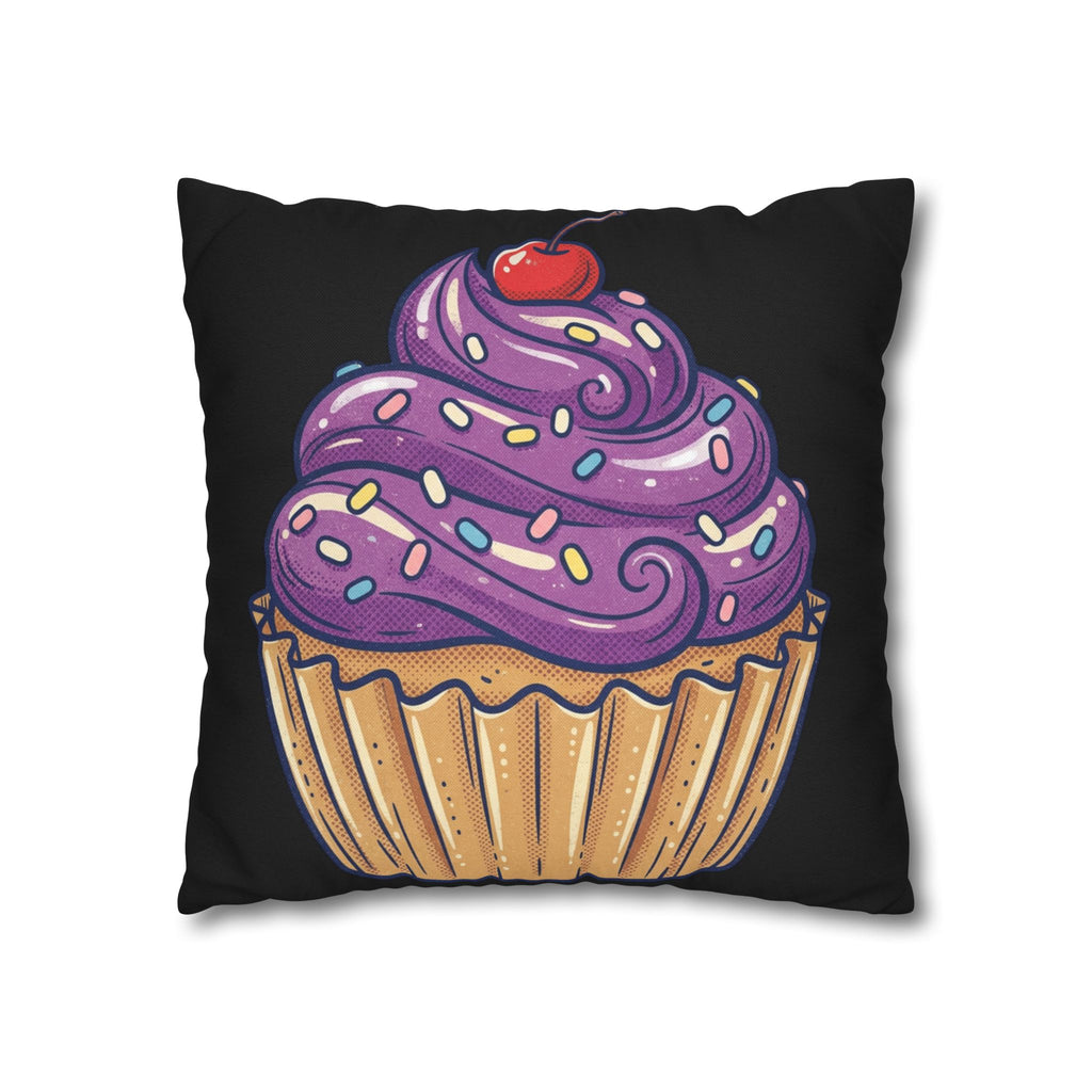 Cupcake Art Pillowcase — Purple Frosting Decorative Throw Pillowcase- Black
