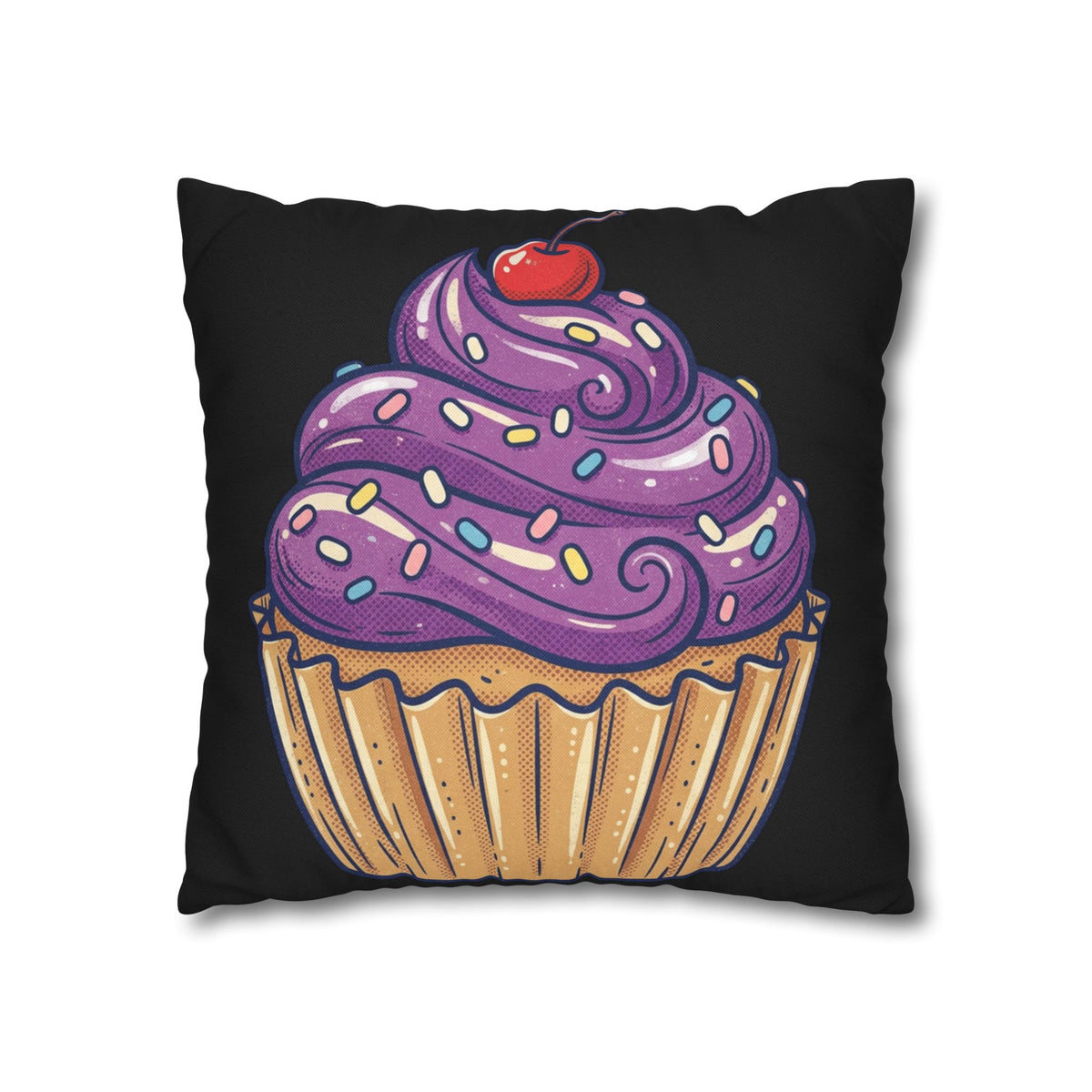 Cupcake Art Pillowcase — Purple Frosting Decorative Throw Pillowcase- Black