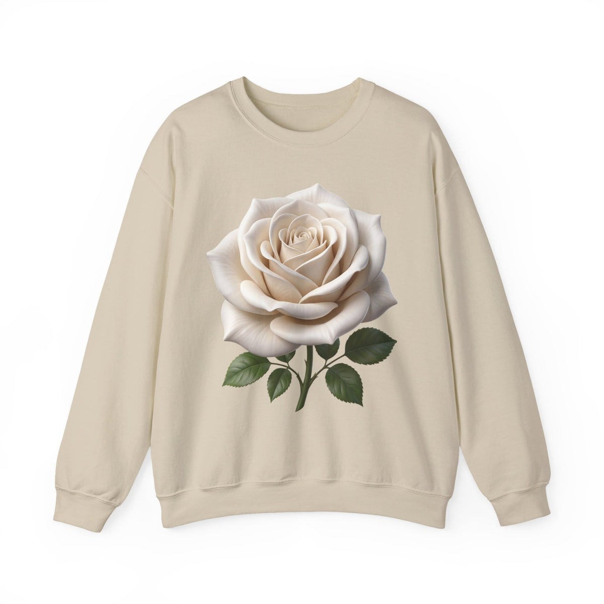 White Rose Crewneck Sweatshirt — Elegant Botanical Floral Pullover