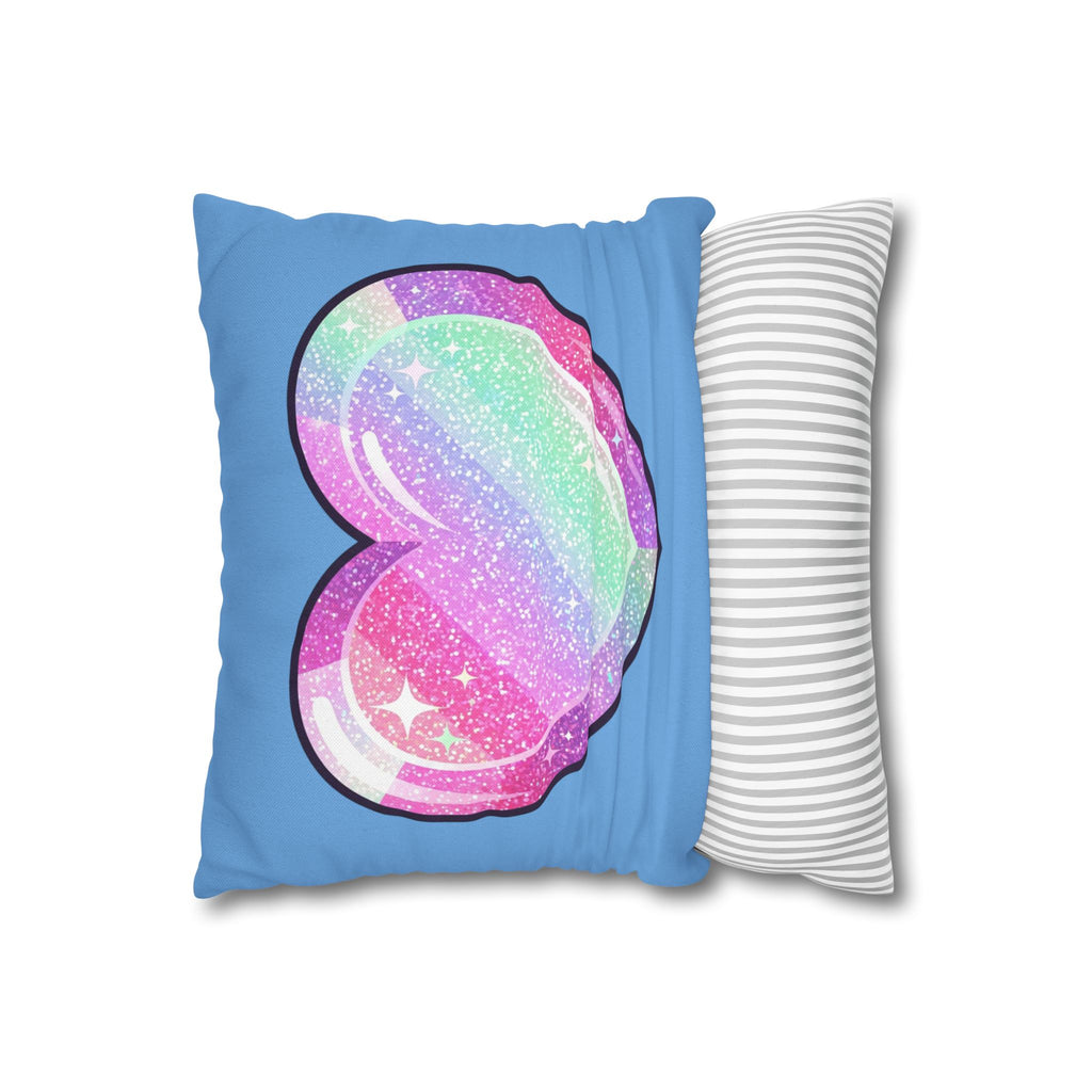 Pastel Glitter Heart Pillowcase Spun Polyester Square Pillowcase- Light Blue