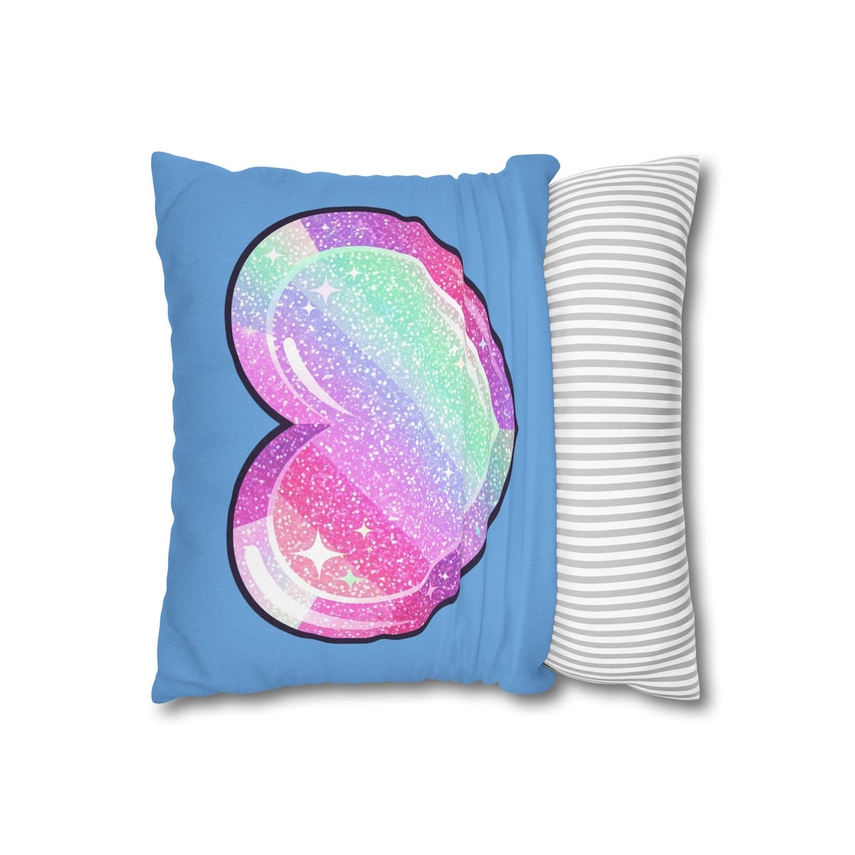 Pastel Glitter Heart Pillowcase Spun Polyester Square Pillowcase- Light Blue