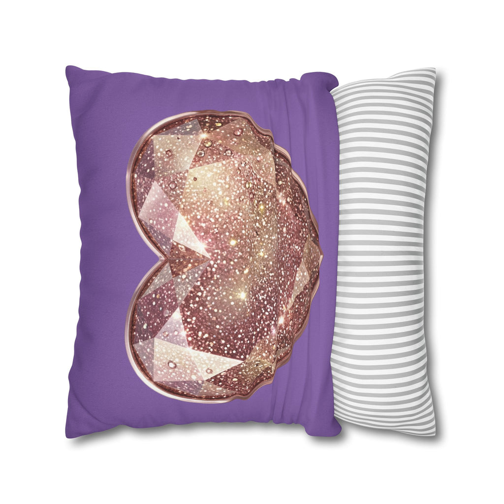 Glitter Gem Heart Pillowcase — Purple Decorative Throw Pillow Cover- Light Purple