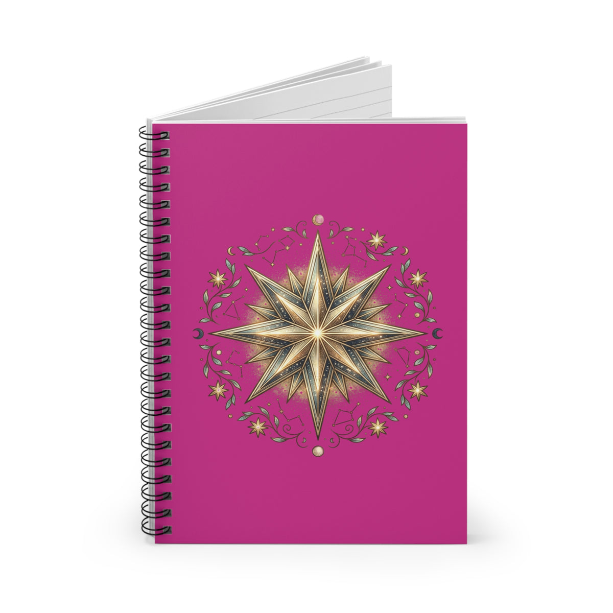Star Print Spiral Notebook - Ruled Line- Magenta
