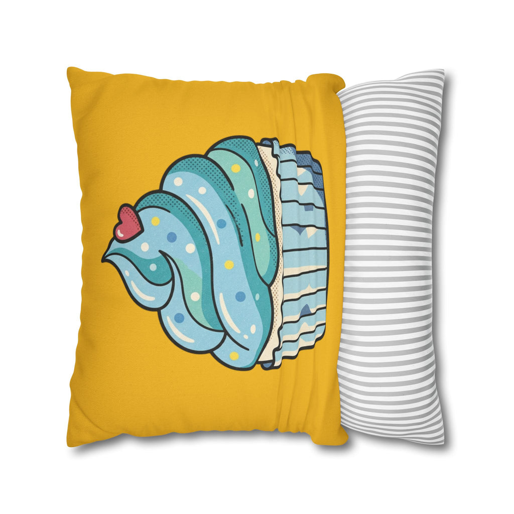 Cute Blue Cupcake Decorative Pillowcase — Whimsical Dessert Accent for Kids’ Rooms & Bakeries- Yellow
