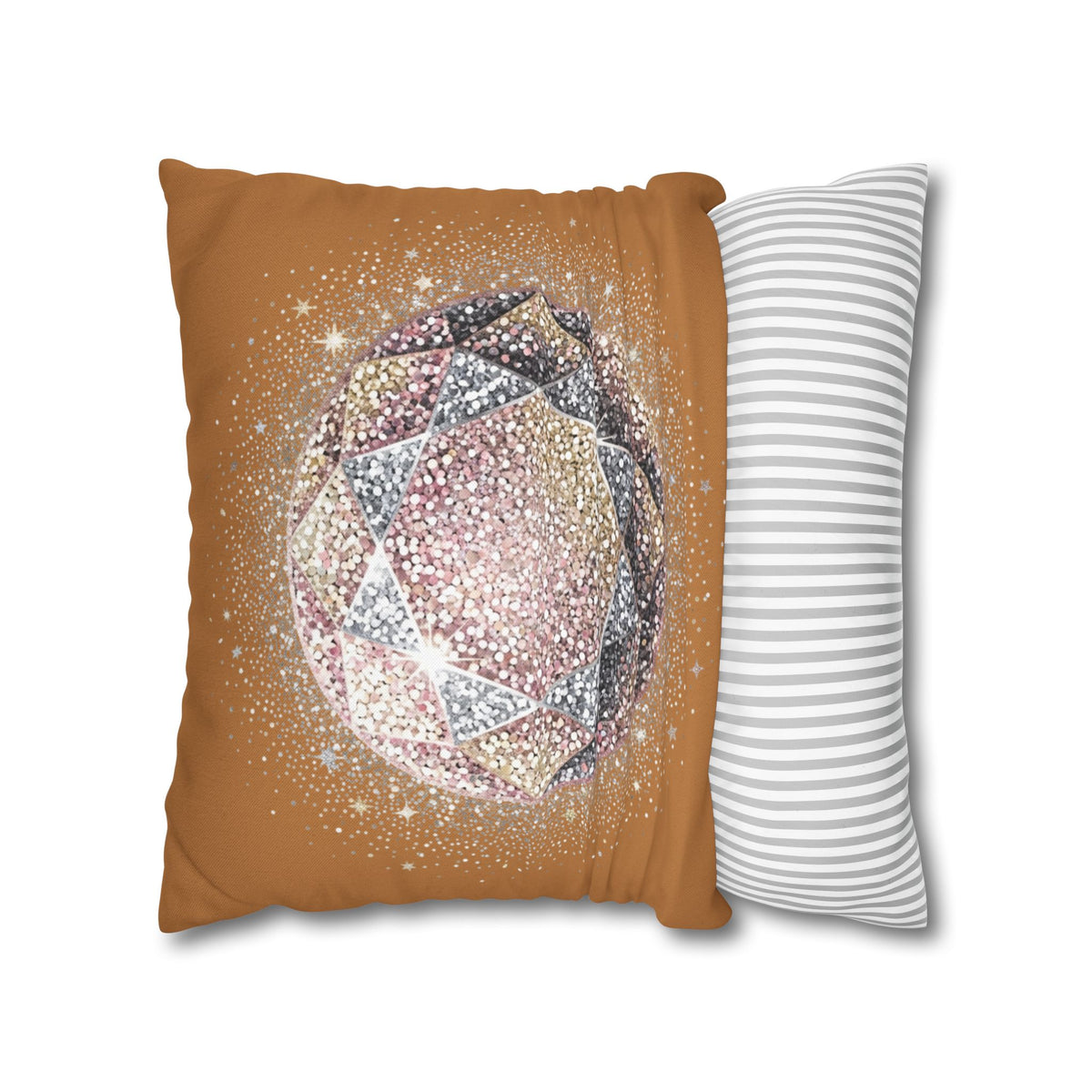 Glittery Light Brown Spun Polyester Square Pillowcase
