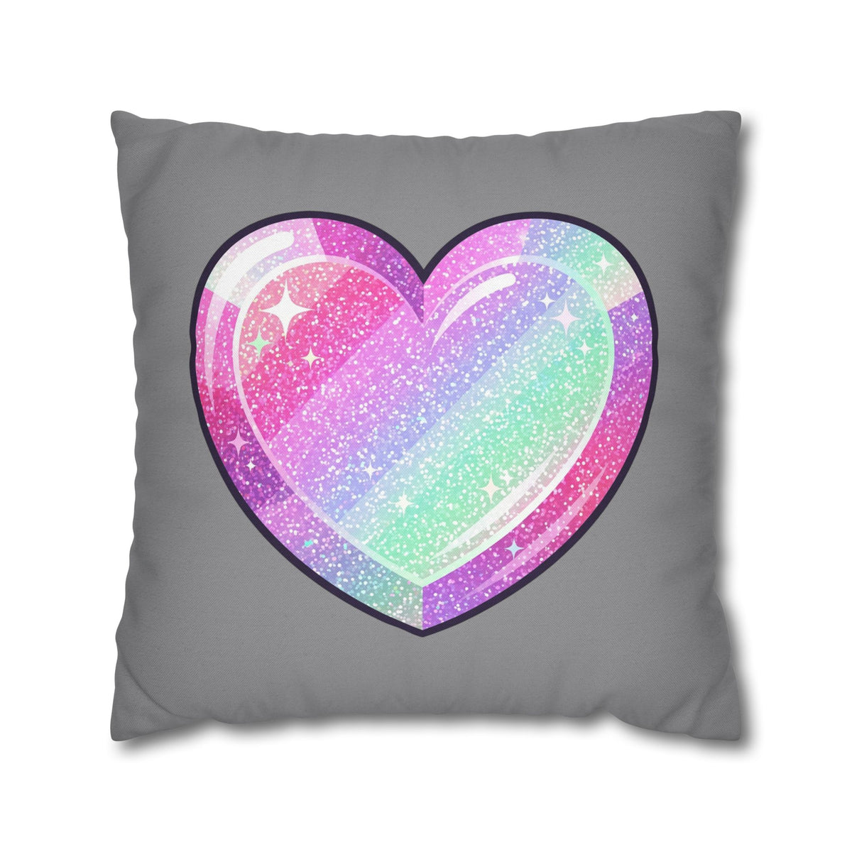 Pastel Glitter Heart Pillowcase Spun Polyester Square Pillowcase- Grey