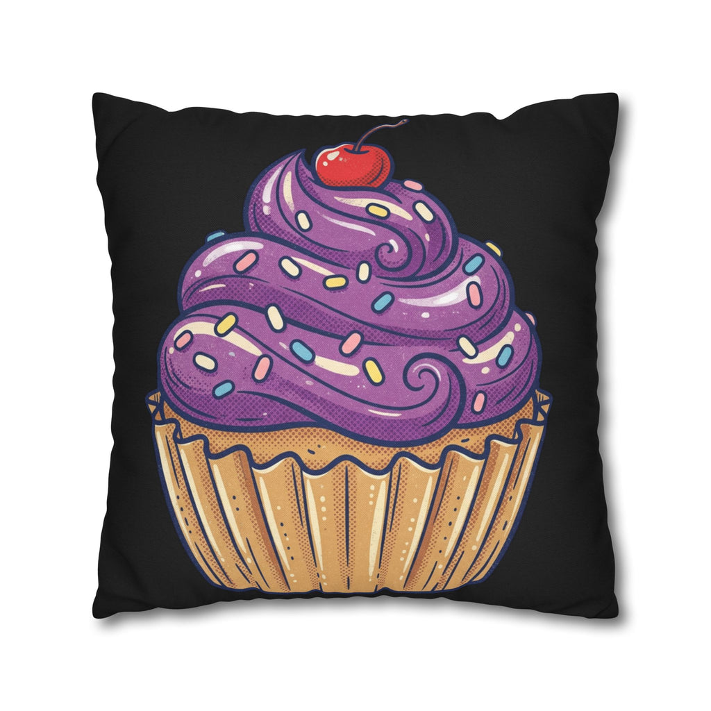Cupcake Art Pillowcase — Purple Frosting Decorative Throw Pillowcase- Black