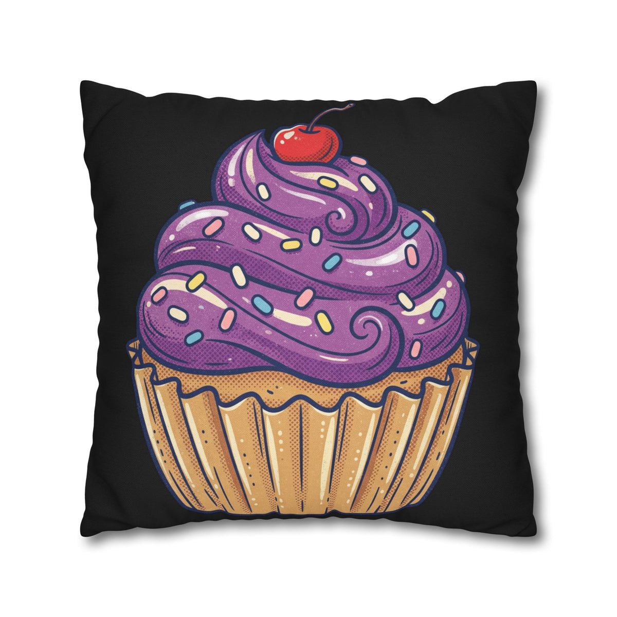 Cupcake Art Pillowcase — Purple Frosting Decorative Throw Pillowcase- Black