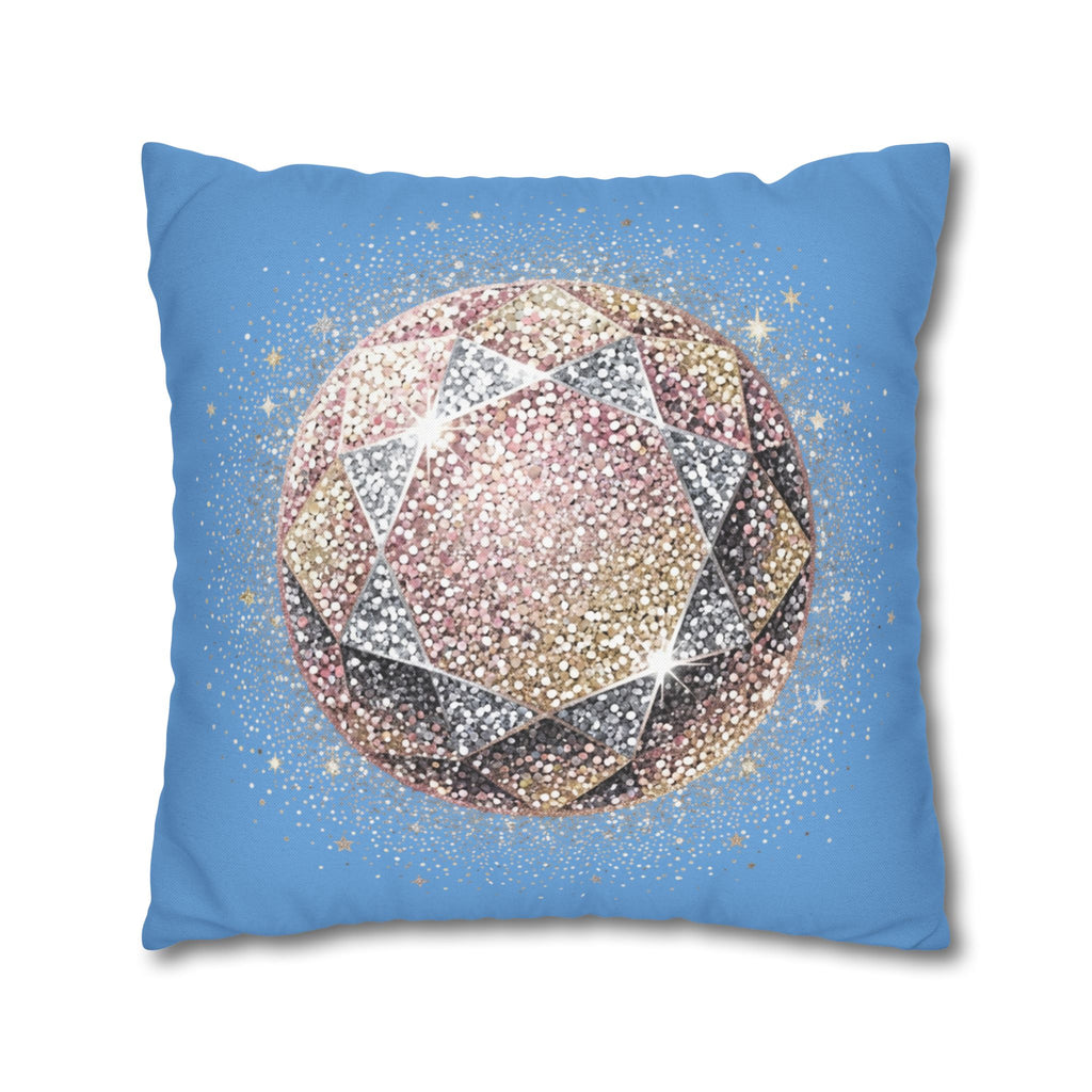 Glittery Light Blue Spun Polyester Square Pillowcase