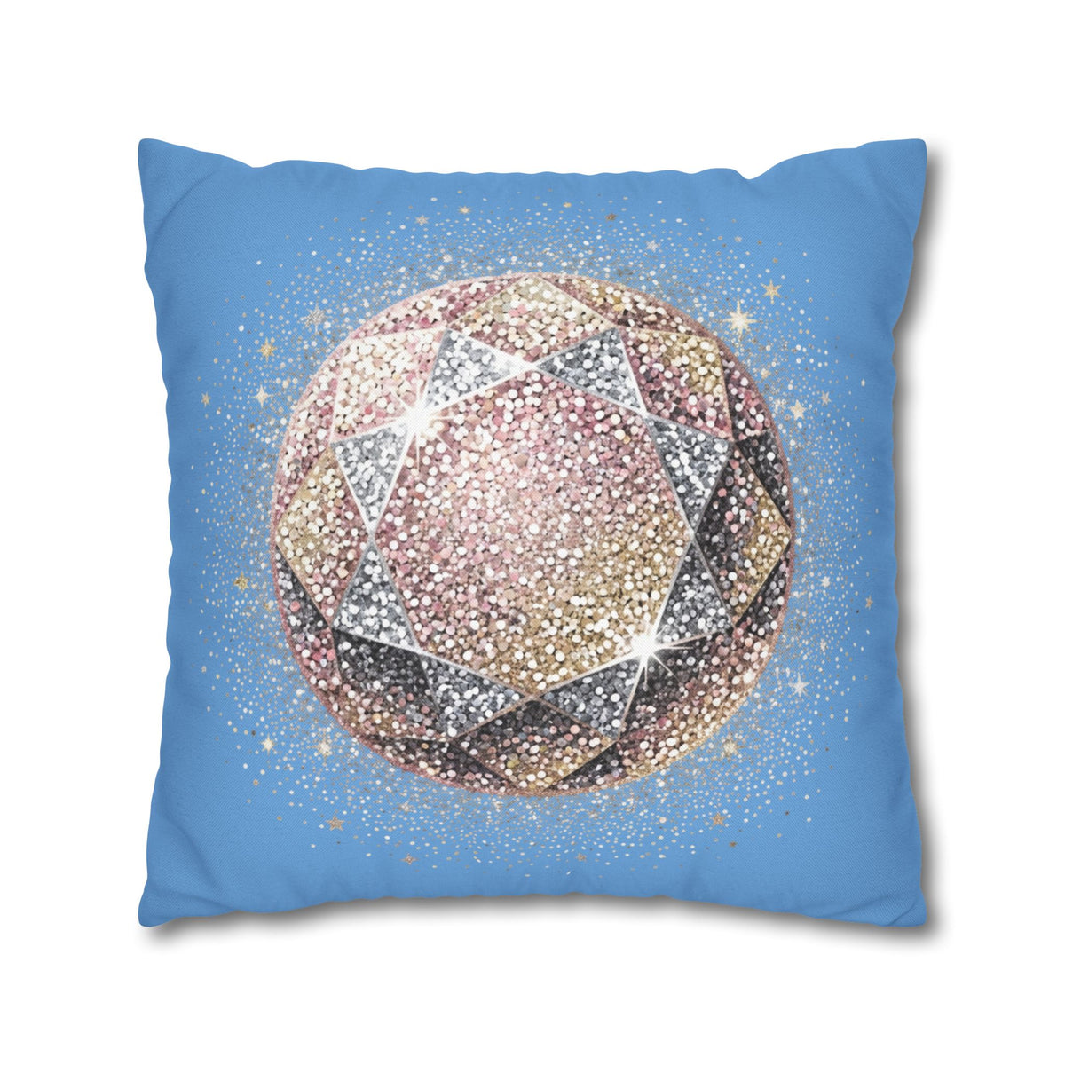 Glittery Light Blue Spun Polyester Square Pillowcase