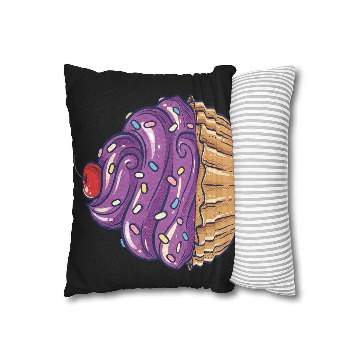 Cupcake Art Pillowcase — Purple Frosting Decorative Throw Pillowcase- Black