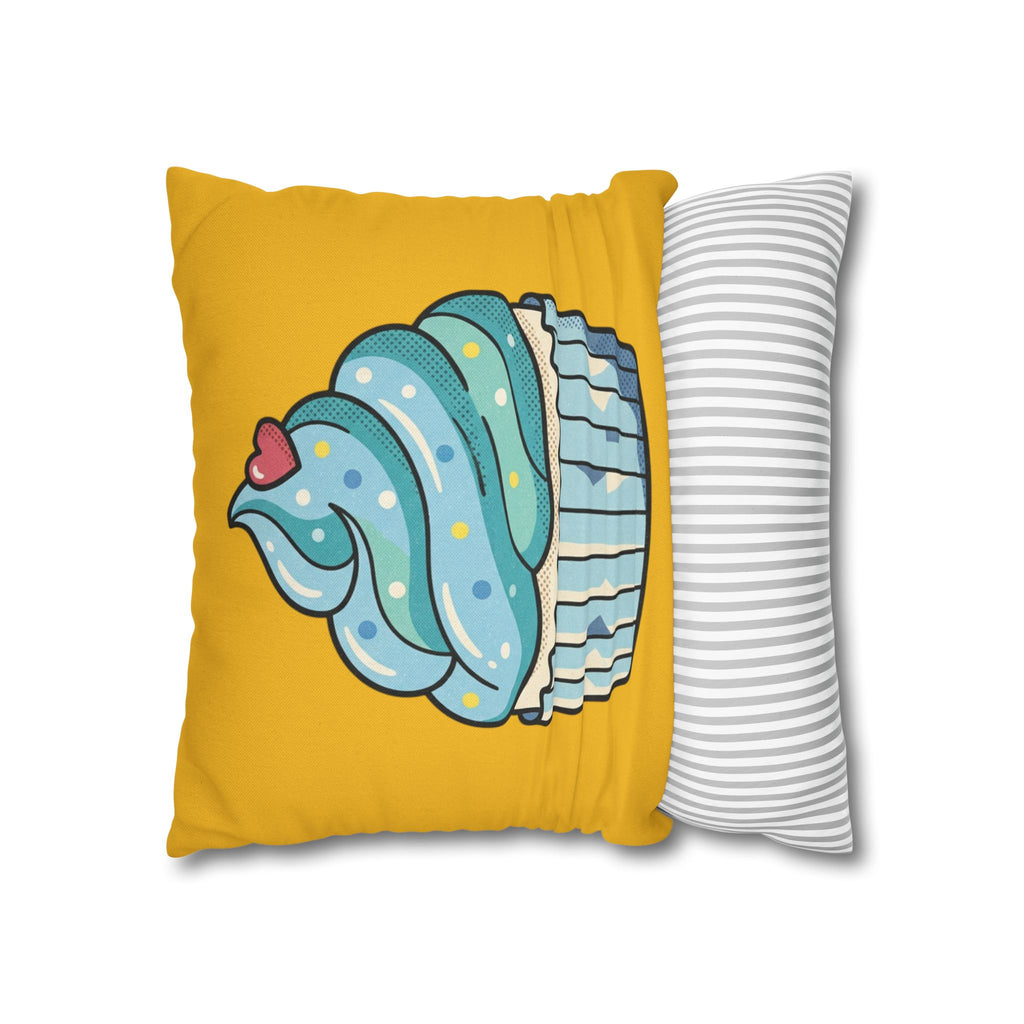 Cute Blue Cupcake Decorative Pillowcase — Whimsical Dessert Accent for Kids’ Rooms & Bakeries- Yellow