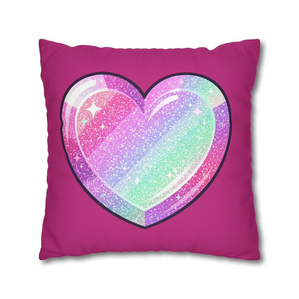 Pastel Glitter Heart Pillowcase Spun Polyester Square Pillowcase- Magenta