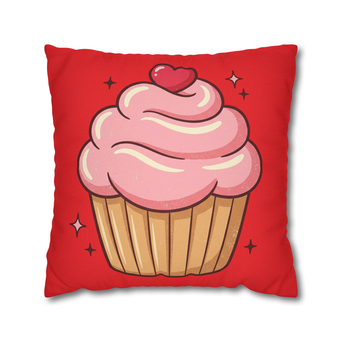 Pink Cupcake Spun Polyester Square Pillowcase- Red