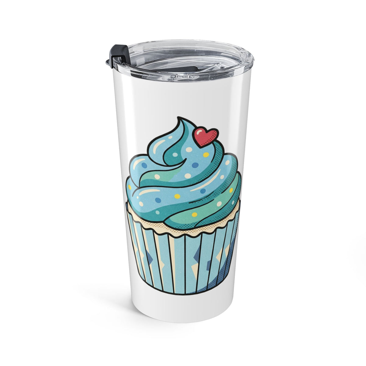 Cupcake Stainless Tumbler 20oz – Blue Frosting Travel Mug- White