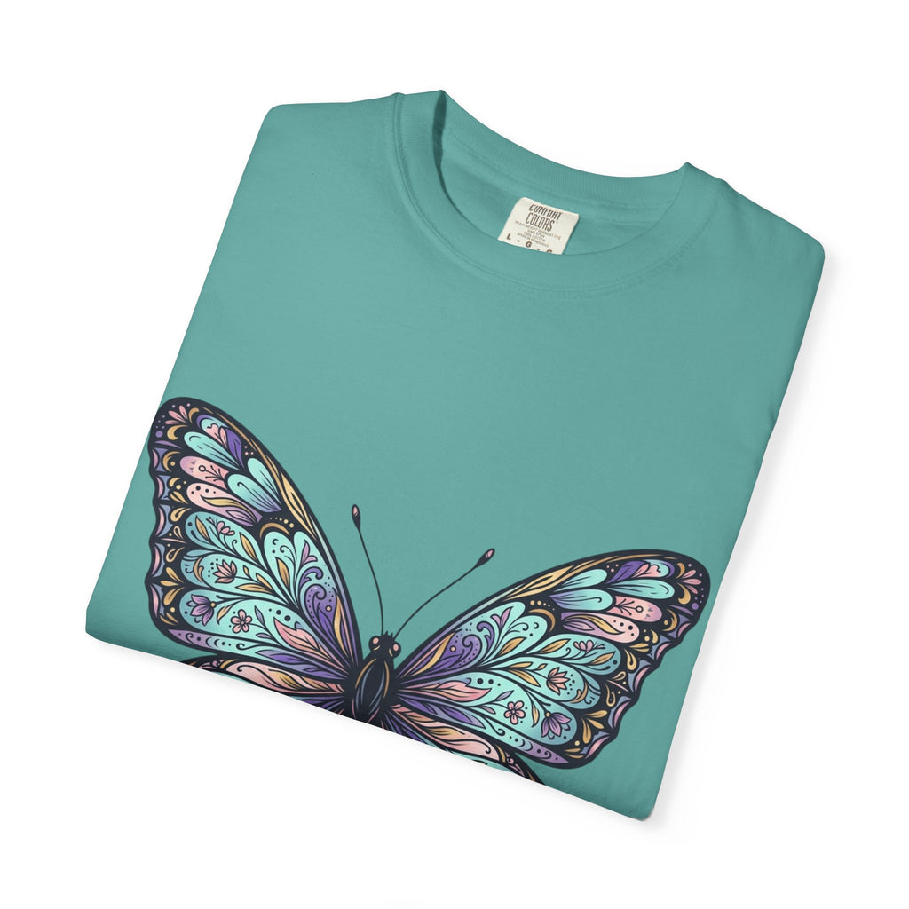 Butterfly Art T‑Shirt — Blue Purple Ornamental Butterfly Graphic Tee
