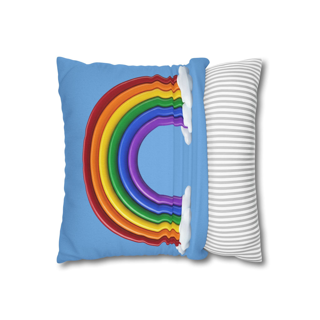 Rainbow Light Blue Spun Polyester Square Pillowcase