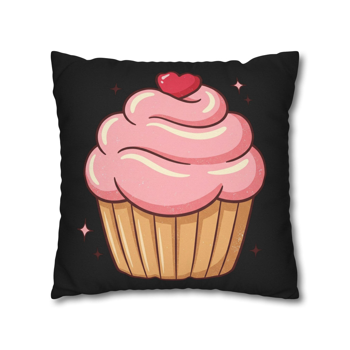 Pink Cupcake Spun Polyester Square Pillowcase- Black