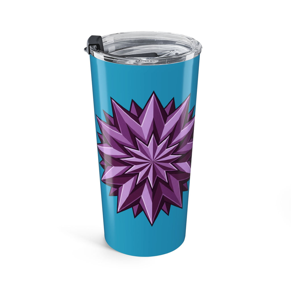 20oz Insulated Tumbler — Blue with Purple Starburst Floral Design- Turquoise