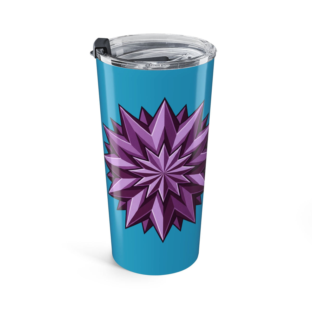 20oz Insulated Tumbler — Blue with Purple Starburst Floral Design- Turquoise