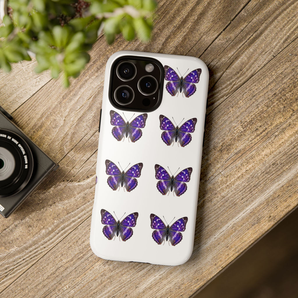 Purple Butterfly Tough Phone Case — Durable Protective iPhone Case with Repeating Butterfly Pattern