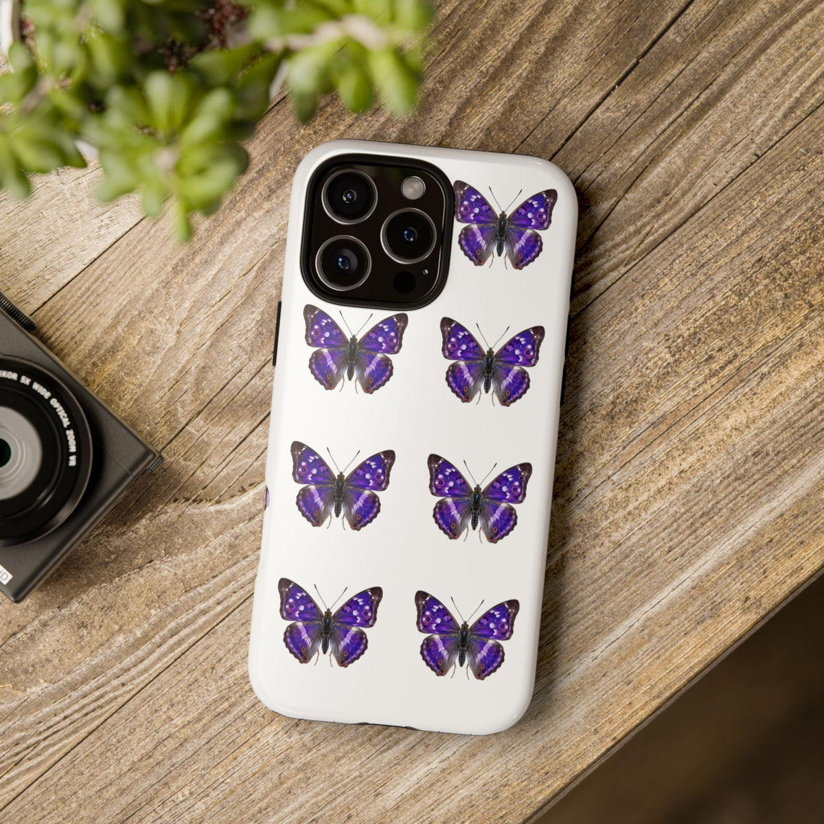 Purple Butterfly Tough Phone Case — Durable Protective iPhone Case with Repeating Butterfly Pattern