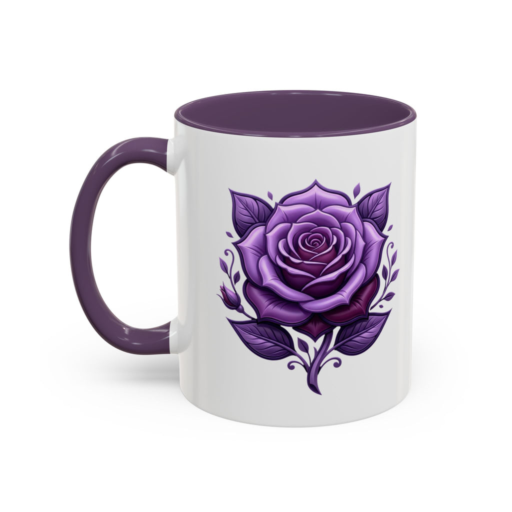 Purple Rose Accent Coffee Mug — Floral Gothic Tea Cup for Women & Gifts