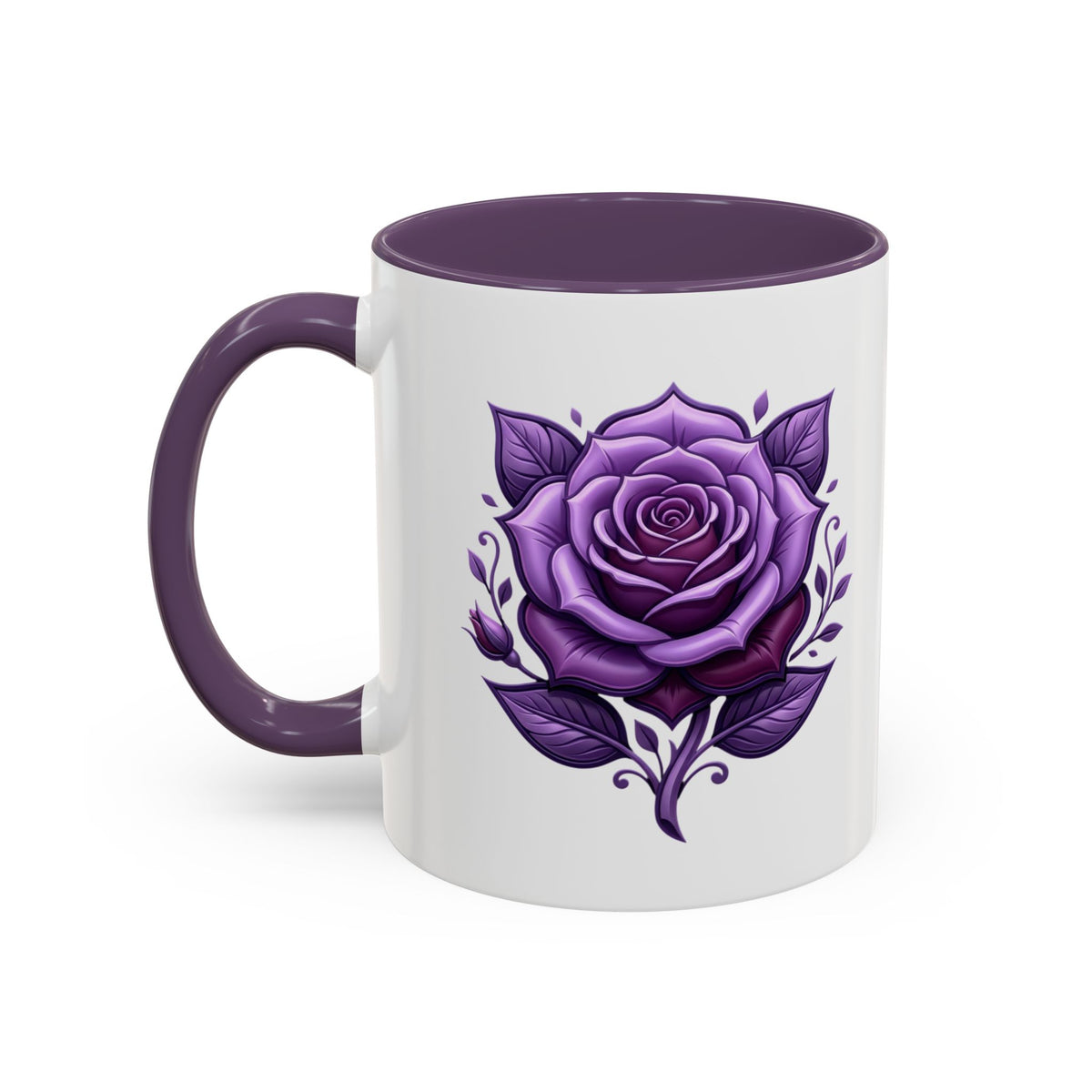 Purple Rose Accent Coffee Mug — Floral Gothic Tea Cup for Women & Gifts