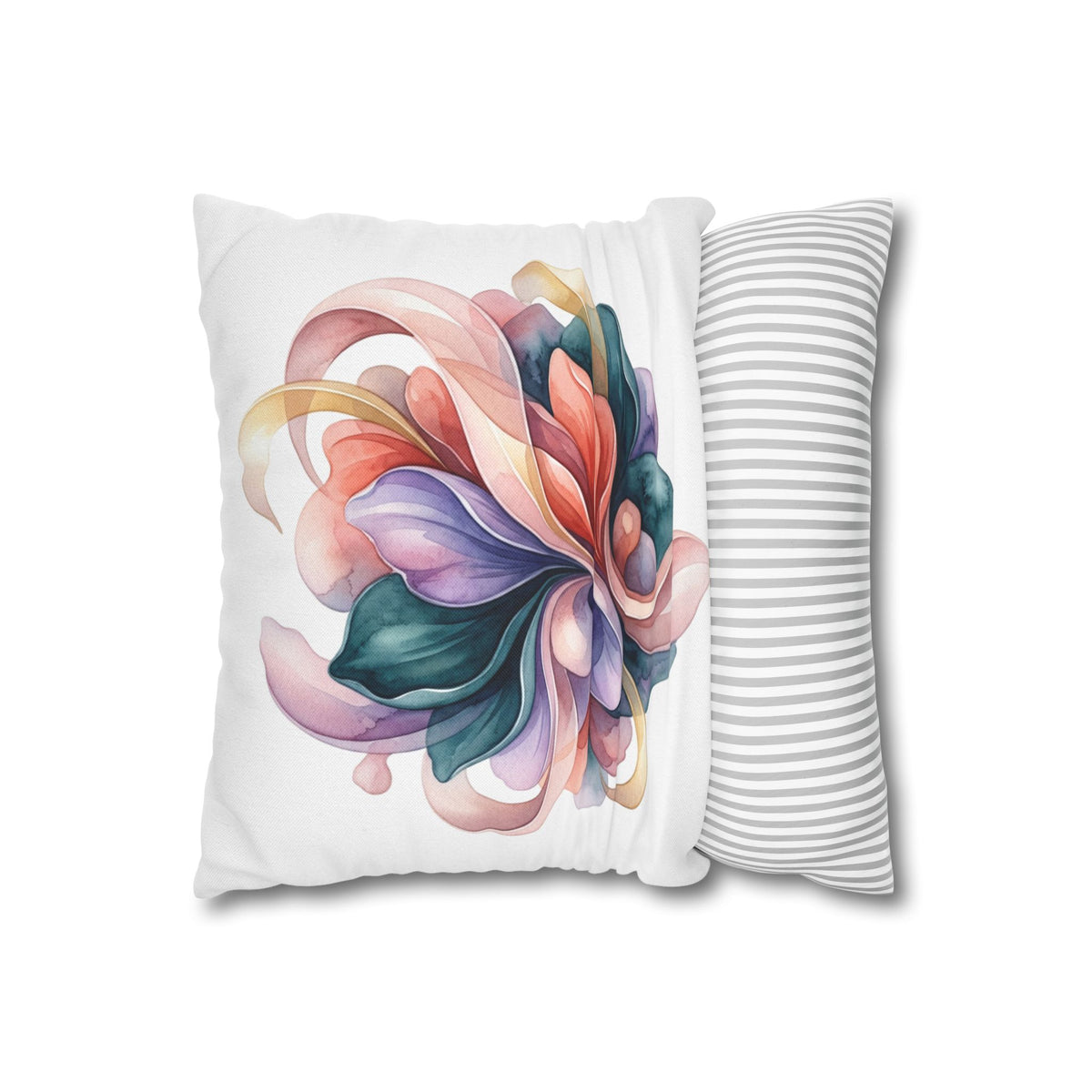 Abstract Floral Accent Pillow White  — Watercolor Swirl Decorative Cushion Cover