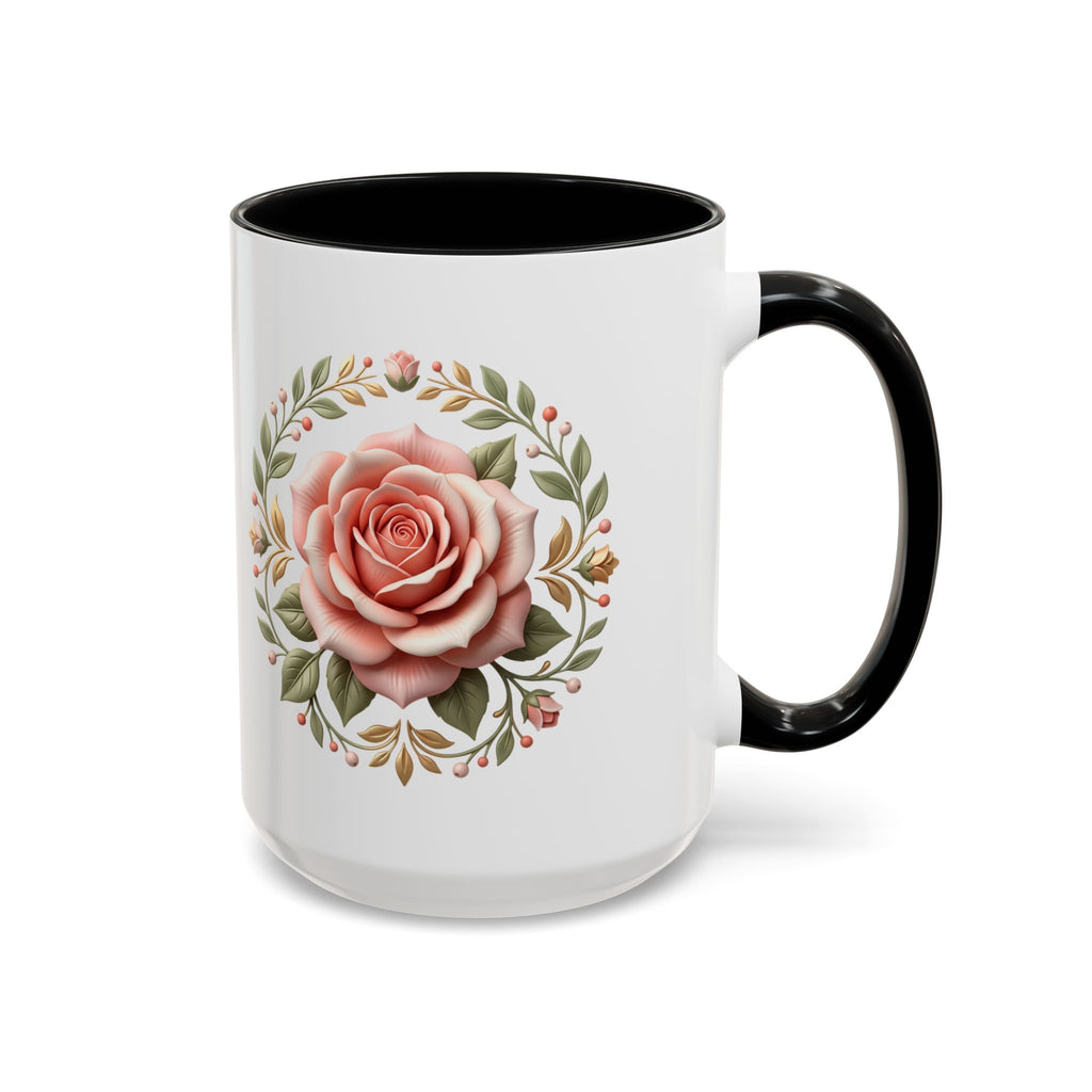 Rose Wreath Accent Coffee Mug — Floral 11/15oz Tea & Coffee Cup