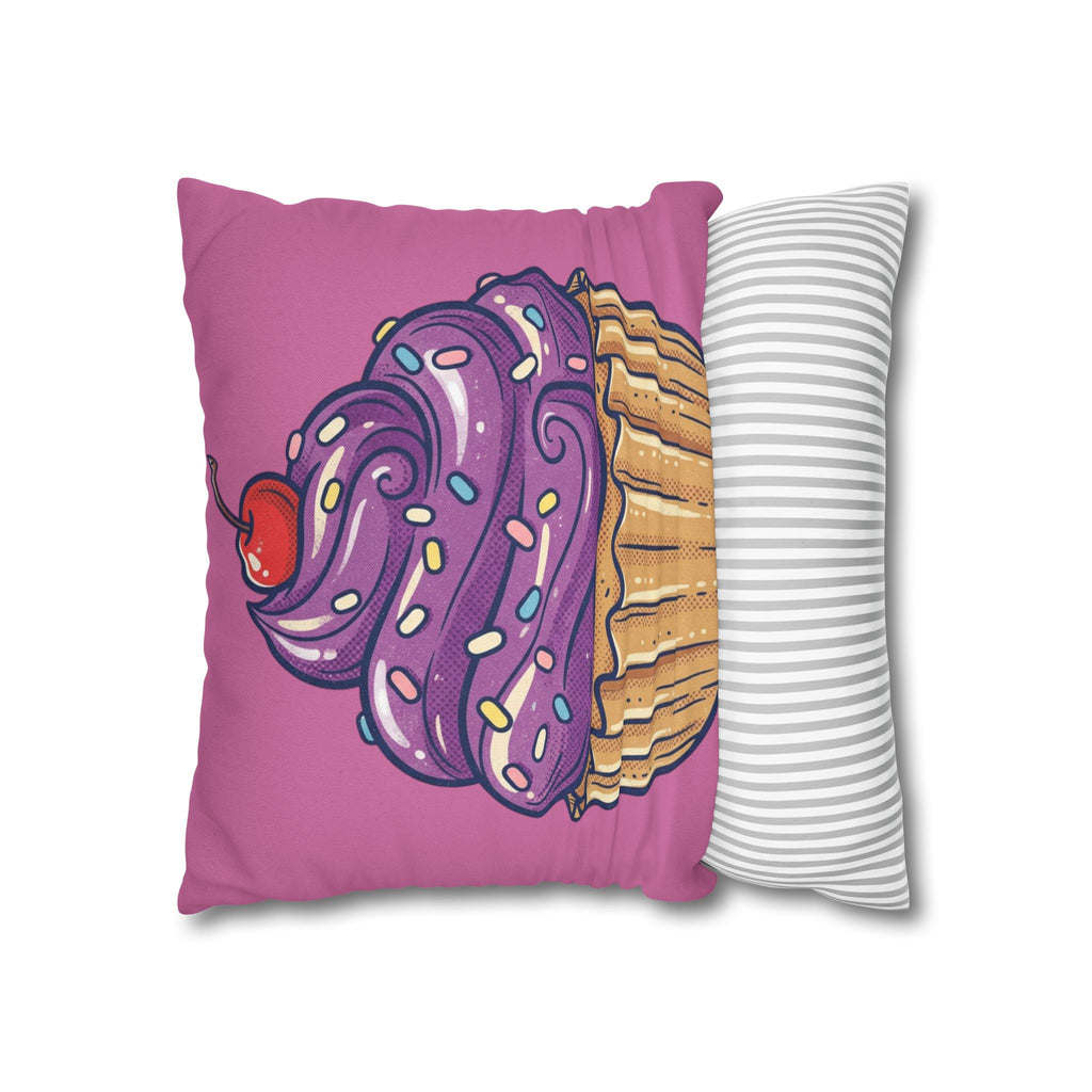 Cupcake Pillowcase — Cute Purple Frosting Decorative Throw Pillow Cover- Light Pink