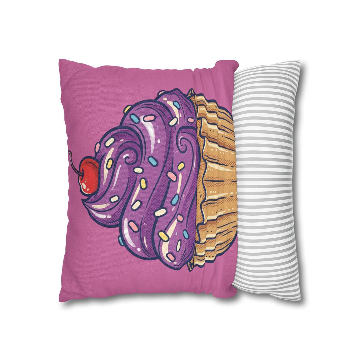 Cupcake Pillowcase — Cute Purple Frosting Decorative Throw Pillow Cover- Light Pink